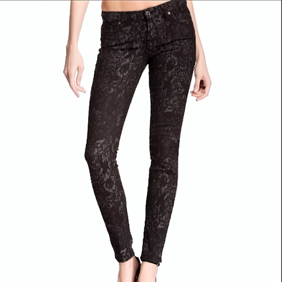 7 For All Mankind Denim - 7 For All Mankind skinny in the floral flocked velvet dark denim jean.